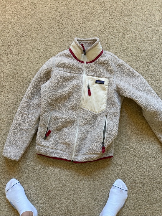 Patagonia Jackets & Blazers - Patagonia Cream Sherpa Jacket with Red and Black Accents